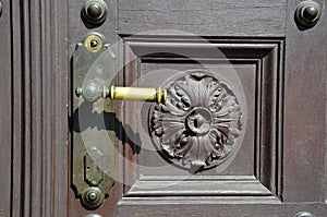 Detail of church doors with medieval handle, Prague