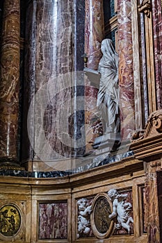 Detail of church Santa Maria Maddalena dei Pazzi with veiled statue and colored marble, Florence ITALY photo