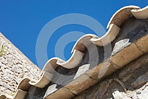 Detail of clay roof tiles from a mediterranean country house on