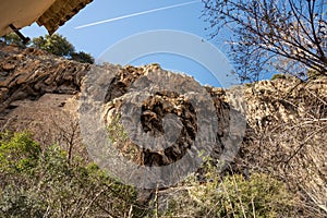 Detail of the cliff over Cotignac, a French village in the Var department of the Provence-Alpes-Côte d’Azur region