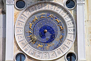 Detail of the Clock Tower on Piazza di San Marco in Venice, Ital