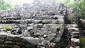 detail close up of pyramid in Coba Maya Ruins Yucatan Mexico Quintana Roo