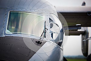 Detail of cockpit of military airplane