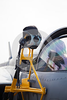 Detail of cockpit of military airplane photo