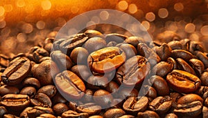 A detail of coffe grains with warm background