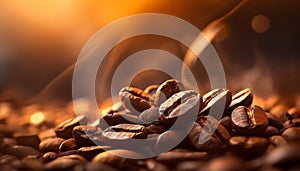 A detail of coffe grains with warm background