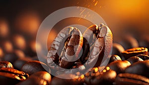 A detail of coffe grains with warm background