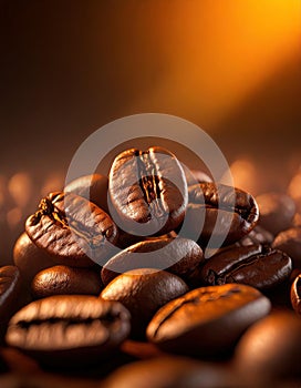 A detail of coffe grains with warm background