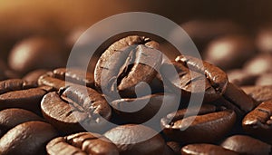 A detail of coffe grains with warm background