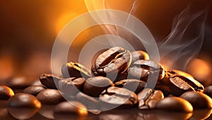 A detail of coffe grains with warm background