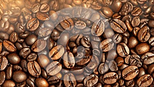 A detail of coffe grains with warm background