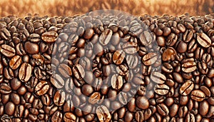 A detail of coffe grains with warm background