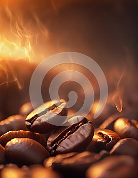 A detail of coffe grains with warm background