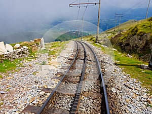 Detail of a cogwheel railway in La Rhune, France photo