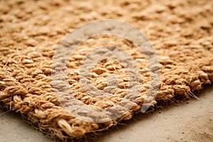 detail of coir doormat with natural fibres