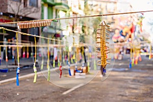 Detail of colored firecrackers of a mascletÃÂ¡ in the fallas of Valencia photo