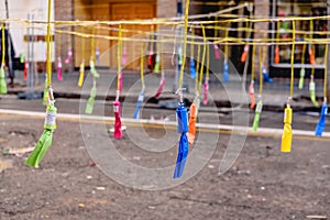 Detail of colored firecrackers of a mascletÃÂ¡ in the fallas of Valencia photo