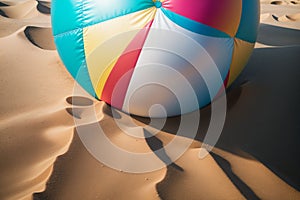 Detail of a colorful beach ball on the sand