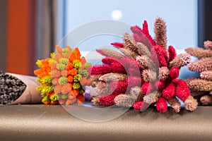 Detail of a colorful bouquet of dried flowers