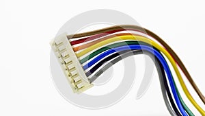 Detail of a colorful cables connector isolated on white