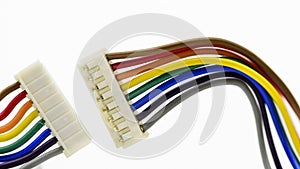 Detail of a colorful cables connector isolated on white