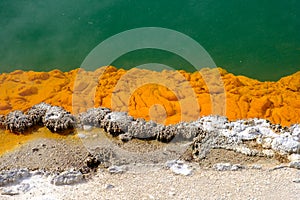 Detail of colorful geothermal pool at Wai o Tapu, New Zealand