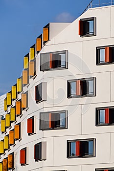Detail of colorful windows in a modern architecture building.