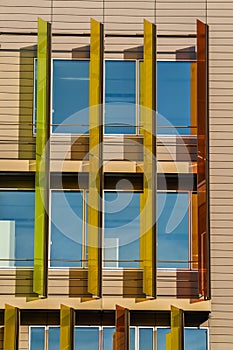 Detail of colorful windows in a modern architecture building.