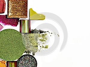 Detail of colourful beauty products for makeup artists promotion.