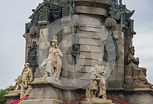 Detail of Columbus Monument in Barcelona, Spain