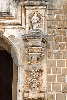 Detail column exterior in church of Antigua Guatemala, baroque, Spanish colonial style.