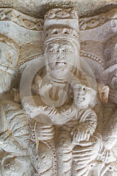 Detail of a column of the monastery of Sant Pere de Rodes, Spain