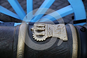 Detail of a connon used for the changing of the guards in Union Square Timsioara a theatrical reenactment of a historical event