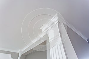 Detail of corner ceiling with intricate crown molding