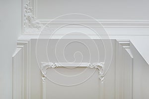 Detail of corner ceiling and walls with intricate crown moulding