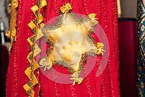 Detail of the covering of a Torah scroll the holy ark in the sanctuary of the Great Synagogue in Tbilisi, Georgia