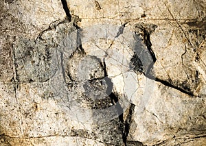 detail of cracks in cream-colored limestone