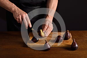 Detail of cutting a chef figs