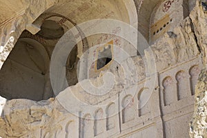 Detail of the dark church in GÃÂ¶reme