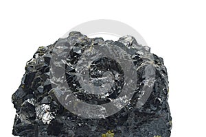 Detail of dark coloured stone containing Sphalerite, Galena and Chalcopyrite minerals