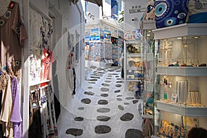 Detail daytime view of the streets of Chora, Mykonos, Cyclades