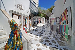 Detail daytime view of the streets of Chora, Mykonos, Cyclades