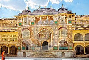 Detail of decorated gateway. Amber fort. Jaipur, India