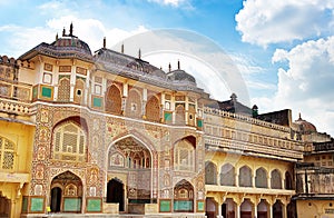 Detail of decorated gateway. Amber fort. Jaipur, India