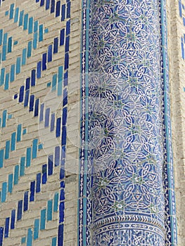 Decorated corner wall of a religious building to Samarkand in Uzbekistan.