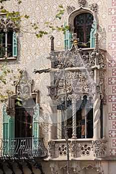 Detail of a Decorated Window in the Illa de la DiscÃ²rdia Block in Eixample district in Barcelona, Spain