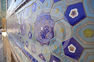 Detail of decoration of a mausoleum of the necropolis of Shakhi Zinda in Samarkand, Uzbekistan