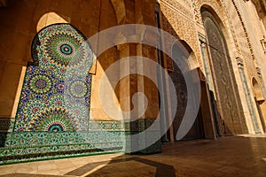 Detail decorative of Hassan II Mosque Old wall decorated with be