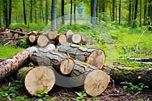 detail of deforestation with tree stumps