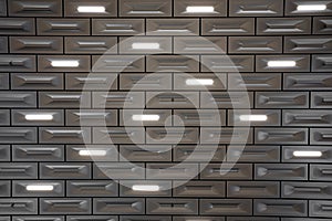 Detail design of aluminium ceiling block in brick pattern with led lighting integrated  in surface / detail aluminium / abstract b
